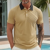 halpa Polo hawaiana da uomo-Men's Geometic Hawaiian Polo Shirts Short Sleeve Polo Shirts Collared Shirts Casual Athleisure Vacation Wear 3D Print Buttons Spring &amp; Summer Blue Yellow Purple