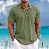 economico Polo classica da uomo-Per uomo Polo Camicie di lino Casuale Streetwear Bavero Manica Corta Essenziale Moderno Semplice Leggero Bottoni Estate Primavera Vestibilità regolare Nero Bianco Verde Blu scuro Azzurro Polo