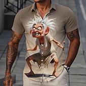 cheap Vintage Shirt-Men's Funny Cartoon Character Old Man Shirt Summer Shirt Button Up Shirt Short Sleeve Vintage Retro Daily Outdoor Vacation Summer Spring Turndown 3D Print Collared Shirts Brown Khaki Gray
