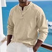 voordelige Casual Henley-T-shirt-Voor heren T-shirt Henley-shirt Overhemd van 100% katoen met zure wassing Lange mouw Effen Effen kleur Vintage Streetwear Casual Kledingstuk geverfd Bleek Puur Opstaand Henley Casual Huis Straat