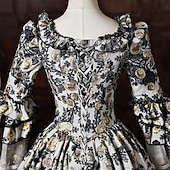 cheap Dresses-Rococo Baroque Ball Gown Floor Length Dress Ball Gown Short Sleeves Princess Bridal Lace Floral Ball Gown Square Neck Fancy Dress Women's Royal Halloween Carnival Masquerade Prom Tea Party Party