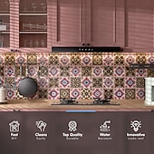 cheap Tile stickers-24PCS Peel and Stick Tile Stickers, Moroccan Pattern PVC Wall Decals, Self-Adhesive Removable Wallpaper for Renters, for Bedroom Bathroom Cabinet, Easy Installation