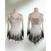 abordables Robes de Patinage Artistique-Robe de patinage artistique Femmes Fille Patinage Robe Noir Blanc Patchwork Ourlet asymétrique Spandex Maille Haute Élasticité Entraînement Compétition Tenue de Patinage Classique cristal pailleté