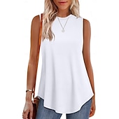 billiga Enkel tank-Multipack 3st Dam Rund hals Ärmlös Svart + Rosa + Vit Stridsvagn Väst Ärmlös tröja Slät Ledigt Dagligen Polyester Sommar