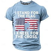 cheap Patriotic 250 T-shirts-Memorial Day I Stand For The Flag I Kneel For The Cross Men's Bible American Flag Kneeling Soldier Christian Cross Patriotic Graphic T Shirt Vintage Casual Tee Designer Clothing Apparel