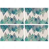 お買い得  Placemats＆Coasters＆Trivets-夏の海をイメージしたダイニングプレイスマット、ポリエステル100％の長方形テーブルマット、海の幾何学模様デザイン、洗濯機洗い可能、耐熱性、耐久性のあるテーブルプロテクター、モダンなホームキッチン