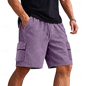 abordables Shorts décontractés-Shorts cargo pour homme SoftFade™ Shorts 100 % coton Shorts délavés avec poches Taille élastique Unie Lavée Confortable Respirant Longueur genoux Décontracté Extérieur Plage Vacances Mode Noir Marine