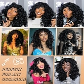 abordables Pelucas sintéticas de moda-Black Curly Wig with Bangs for Black Women Long Curly Afro Wig Big Bouncy Fluffy Synthetic Fiber Glueless Hair for Cosplay and Daily 17 Inch