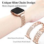 abordables Bracelets Apple Watch-Bracelet Bijou Compatible avec Bracelet Apple Watch 38mm 40mm 41mm 42mm 44mm 45mm 46mm 49mm Paillettes Chaîne double Luxe Alliage Bracelet de remplacement pour iwatch Ultra 3 2 Series 11 10 9 8 7 SE