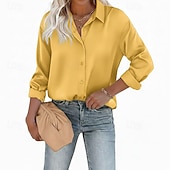  Dames Overhemd Elegant satijnen top Blouse Knop Effen Elegant Stijlvol Lange mouw Overhemdkraag Normale tops Dagelijks Feestdagen Uitgaan blauw Zwart Wit Geel Lichtgroen Zomer Lente Herfst