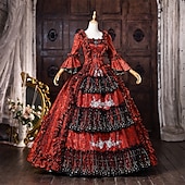 cheap Dresses-Rococo Baroque Ball Gown Floor Length Dress Ball Gown Long Sleeves Princess Bridal Sequins Floral Ball Gown Square Neck Fancy Dress Women's Royal Halloween Carnival Masquerade Prom Tea Party Party