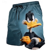  Bărbați Amuzant Rață animale de desene animate Boxeri înot Costume de baie Pantaloni scurți de baie Pantaloni Scurti Talie medie Hawaiană Vacanta la plaja Buzunare laterale Căptușeală din plasă Talie