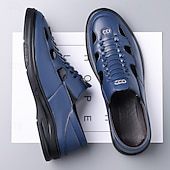 ieftine Sandale casual-Sandale bărbătești albastre, cu șireturi, casual, respirabile, cu vârful închis, confortabile, de vară, stil smart casual pentru bărbați, ideale pentru purtare zilnică, călătorii în vacanță