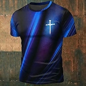  Camiseta moderna para hombre con estampado gráfico de cruz, degradado rojo y negro, cuello redondo, manga corta, regalo de fe cristiana para él, ropa de diseñador.