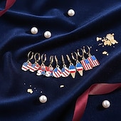  Conjunto de 5 pares de brincos criativos listrados em vermelho, branco e azul para o Dia da Independência dos Estados Unidos, brincos personalizados com a bandeira americana.