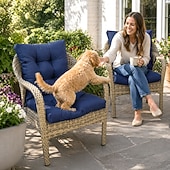 Недорогие Чехлы для садовой мебели-Водонепроницаемые подушки для стульев с высокой спинкой для использования в помещении и на открытом воздухе, стеганые подушки для сиденья/спинки стульев с завязками, всепогодные подушки для шезлонгов.