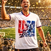  Uniseks Geometrisch Verloop Letter en nummer Voetbalzomer Wereldwijde wedstrijd Hardlopen Top Hardloopshirt Zomer Korte mouw UPF 50 Sneldrogend Ademend Sportschool Hardlopen Track Fitness Rood + blauw