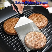 ieftine Grătare și gătit în aer liber-Set de 2 bucăți pentru zdrobirea burgerilor la grătar, set de spatule din oțel inoxidabil cu zdrobitor mare pentru burgeri, presă pentru burgeri și spatulă pentru grătar, ideal pentru gătit în aer