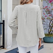 cheap Plain tee-Women's Texture Blouse Eyelet Top Pointelle Tee T Shirt Eyelet Striped Fashion Classic Casual Long Sleeve V Neck Regular Tops Casual Daily Beach Black White Navy Blue Sky Blue Orange Summer Spring