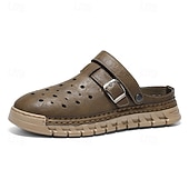 preiswerte Lässige Sandalen-Braune Herren-Pantoletten mit Schnallenriemen, offener Ferse, perforiert, atmungsaktiv, bequemer Sommerschuh für Reisen, Urlaub, Freizeit und Alltag