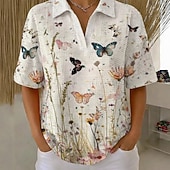 billige Kunst og Design Bluser-Dame Vaffelskjorte Uformell skjorte Sommertopper Grafisk Dyr Geometrisk Årgang Stilfull Ermeløs Vanlige topper Avslappet Daglig utendørs Hvit Kakifarget Sommer Vår Høst