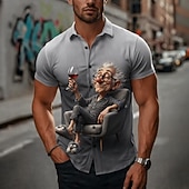  Homme Personnage de dessin animé Boire Vieil Homme Chemise Chemise d'été Chemise Boutonnée Manche Courte Drôle Vintage Rétro Quotidien Extérieur Vacances Été Printemps Col Rabattu Impression 3D