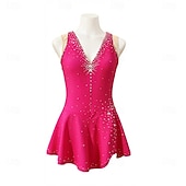 preiswerte Eiskunstlaufkleider-Eiskunstlaufkleid Damen Eislaufen Kleid Rot Patchwork Asymmetrischer Saum Dehnbar Training Wettbewerb Eiskunstlaufkleidung Klassisch Kristall / Strass Ärmellos Eislaufen Eiskundstlauf