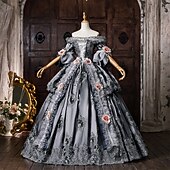cheap Dresses-Rococo Baroque Ball Gown Floor Length Dress Ball Gown Short Sleeves Princess Gentlewoman Bridal Floral Off the Shoulder Ball Gown Fancy Dress Women's Royal Halloween Carnival Masquerade Tea Party
