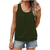 economico Serbatoio Semplice-Per donna Canotta Maglietta senza maniche Maglietta Arricciato Tinta unica Elegante Classico Casual Senza Maniche Girocollo Top Regolari Quotidiano Uscire Weekend Blu Nero Verde militare Azzurro cielo