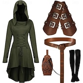 ieftine îmbrăcăminte-Medieval Renascentist extravagant Lungime scurtă Rochii Curea în Talie Șosete până la genunchi Mâneci Lungi Arcaș Cu Șiret Costume de fancy Pentru femei Fantezie Mascaradă Petrecere Târgul Renașterii