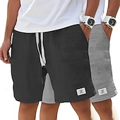 cheap Classic-Men's Cotton Linen Shorts Summer Shorts Beach Shorts Casual Shorts Drawstring Pocket Elastic Waist Plain Comfort Breathable Knee Length Beach Vacation Holiday Hawaiian Casual Black+Khaki White+Navy