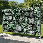 preiswerte Wandteppiche-Rustikale Steinmauer, grüner Efeu, Kletterblätter, natürliche graue Felsen, realistische Textur, Garagentor-Banner, Außenkulisse, Wandteppich für Garten, Hof, Terrasse, Zaun, Heimdekoration