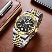 abordables Montres à quartz-Montre homme de luxe, cadran noir nid d'abeille, mouvement quartz bicolore or et argent en acier inoxydable, lunette cannelée, montre habillée avec date, bijou élégant à offrir.