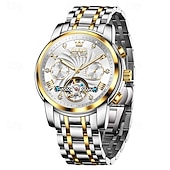 economico Orologi meccanici-Orologio automatico da uomo Olevs Skeleton, lussuoso orologio da polso da lavoro bicolore in acciaio inossidabile con calendario multifunzione, orologio meccanico analogico luminescente impermeabile,