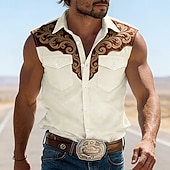 Χαμηλού Κόστους ανδρικά πουκάμισα γουέστερν-Ανδρικά Φλοράλ Πεπαλαιωμένο Δυτικό πουκάμισο Πουκάμισο καουμπόη Αμάνικο πουκάμισο Αμάνικο δυτικό στυλ ΕΞΩΤΕΡΙΚΟΥ ΧΩΡΟΥ Δουλειά Αιτιώδης συνάφεια Καλοκαίρι Άνοιξη Απορρίπτω 3D