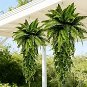 levne Umělé rostliny a zeleň-Sada umělých závěsných rostlin bostonské kapradiny, která působí jako skutečná, UV odolná, realistická umělá zeleň do interiéru &amp;venkovní, závěsný koš, zeď, terasa, veranda, zahrada, svatba &amp;bytové