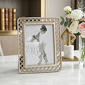 cheap Sculptures-Modern Minimalist Resin Photo Frame, 3D Fish Scale Pattern Decorative Picture Frame with Hollow Design, Tabletop Home Decor Frame for Family Photos, Bedroom Desk Shelf Display Decoration