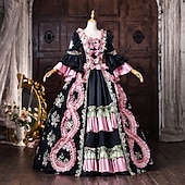 abordables Vestidos-Rococo Baroque Ball Gown Floor Length Dress Ball Gown Long Sleeves Princess Bridal Bow Floral Ball Gown Square Neck Fancy Dress Women's Royal Halloween Carnival Masquerade Prom Tea Party Party
