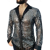 baratos Tops-Retro Vintage Anos 70 Anos 80 Japonesa/Curta Hippie Discoteca Paetês Metálico Brilhante Fantasia Homens Fantasia de Carnaval Natal Dia Das Bruxas Carnaval Festa Parada do Orgulho Mês do Orgulho Adulto