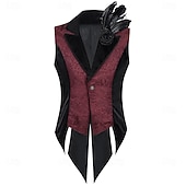 cheap Tops-Medieval Renaissance Steampunk Vest Tailcoat Vampire Royal Attire Fancy Dress Men's Fantasy Halloween Carnival Performance LARP Ren Faire Adults' Vest Brooch