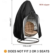 رخيصةأون أغطية أثاث الفناء-أغطية أثاث الفناء، أغطية كراسي الفناء البيضاوية بسحاب، غطاء كرسي خارجي مقاوم للماء والظروف الجوية القاسية، غطاء كرسي معلق مقاوم للرياح، 75 بوصة × 45 بوصة، أسود، عبوة واحدة