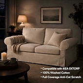 100% Cotton 2 Seater Sofa Cover Sofa Bed Slipcover with Cushion and Backrest Covers Washable Furniture Protector Fits Ektorp Couch Slipcover