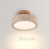voordelige Ring &amp; Rond Ontwerp-armatuur Japanse wabi-sabi 1 lichtpunt E26 natuurlijk geel travertin plafondlamp Scandinavische crème stijl massief houten voet plafondlampen b &amp;b entreehal gangpad ingang balkon plafondverlichting