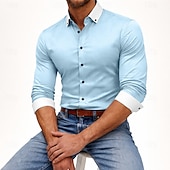 billiga Button Down-skjortor för män-Herr Skjorta Button Down skjorta Rutig Dagligen Företag Blå Ljusblå Vit Rosa Långärmad Nedvikt Alla årstider Kläder Lappverk