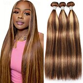 baratos 3 conjuntos de extensões de cabelo natural-3 mechas de cabelo humano liso com mechas p4/27, 45,7 x 50,8 cm (18 x 20 polegadas).