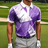 tanie Męska koszulka polo do golfa-Męskie Geometryczny Golf Koszulki sportowe polo Krótki rękaw Koszulki polo Koszule z kołnierzykiem Codzienny Athleisure Druk 3D Guziki Oddychająca siateczka Wiosna i lato Niebieski Fioletowy Zielony