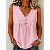  Femmes Chemise Couleur Unie Uni Bohème ancien Mode Sans manches Col en V Hauts Longs Occasionnel Bleu Blanche Jaune Été Printemps