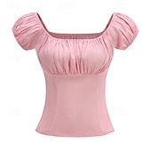 abordables Tapas-Retro Antiguo Victoriano Renacimiento Blusa / Falda Manga de globo de soplo Dama Color sólido Estampado Floral Cuello Inglés Disfraz Mujer Fantasía Casual Diario Feria del Renacimiento Adulto