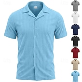 cheap Men's Smart Casual Shirts-Men Shirt Casual Shirt Button Up Shirt Jacquard Shirt Black White Burgundy Navy Blue Apricot Short Sleeve Plain Cuban Collar Casual Daily Front Pocket Clothing Apparel Elegant Fashion Casual