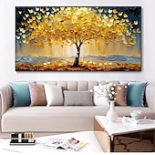cheap Tree Oil Paintings-Handmade Oil Painting Canvas Wall Art Decoration Golden Money Tree for Home Living Room Decor Rolled Frameless Unstretched Painting